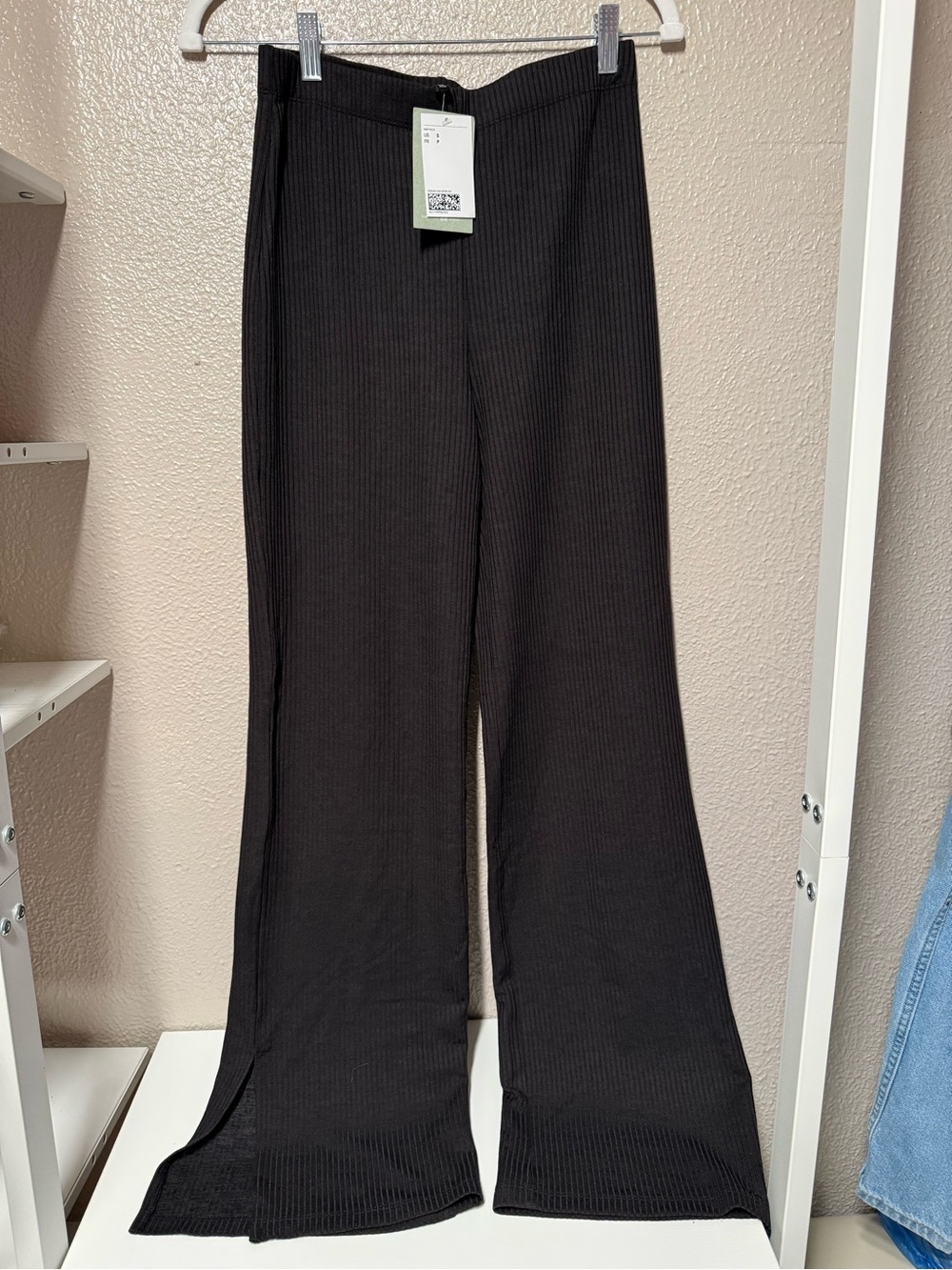 H&M Black Ribbed Wide-Leg Pants - Picture 2 of 3